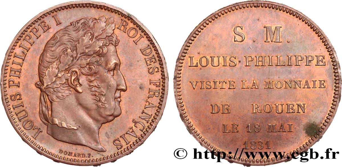 Monnaie de visite, module de 5 francs, pour Louis-Philippe à la Monnaie de Rouen 1831 Rouen VG.2825  SC63 