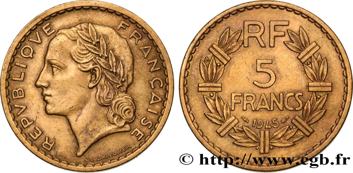 5 francs Lavrillier, bronze-aluminium 1945 Castelsarrasin F.337/6 SS 