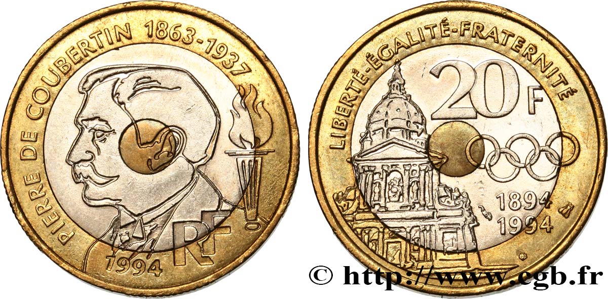 20 francs Pierre de Coubertin 1994 Pessac F.405/2 TTB52 