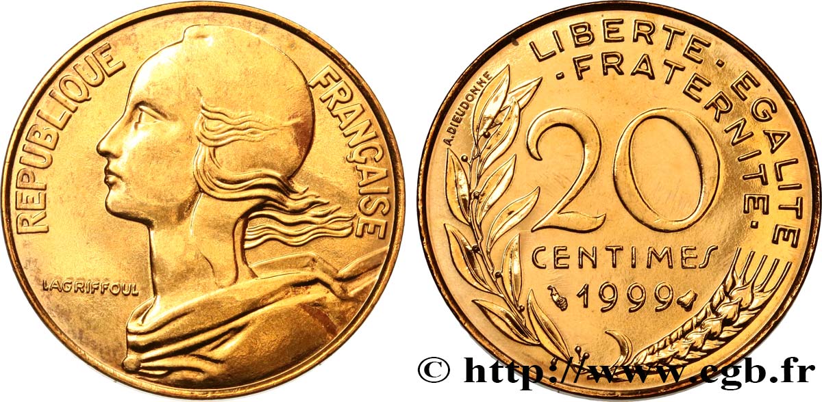 20 centimes Marianne, Bu (Brillant Universel) 1999 Pessac F.156/43 FDC 