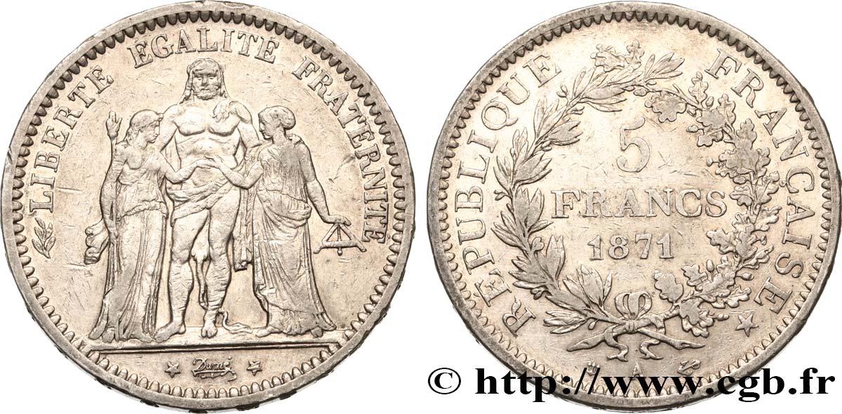 5 francs Hercule, dite “Camélinat” 1871 Paris F.334/3 MB35 