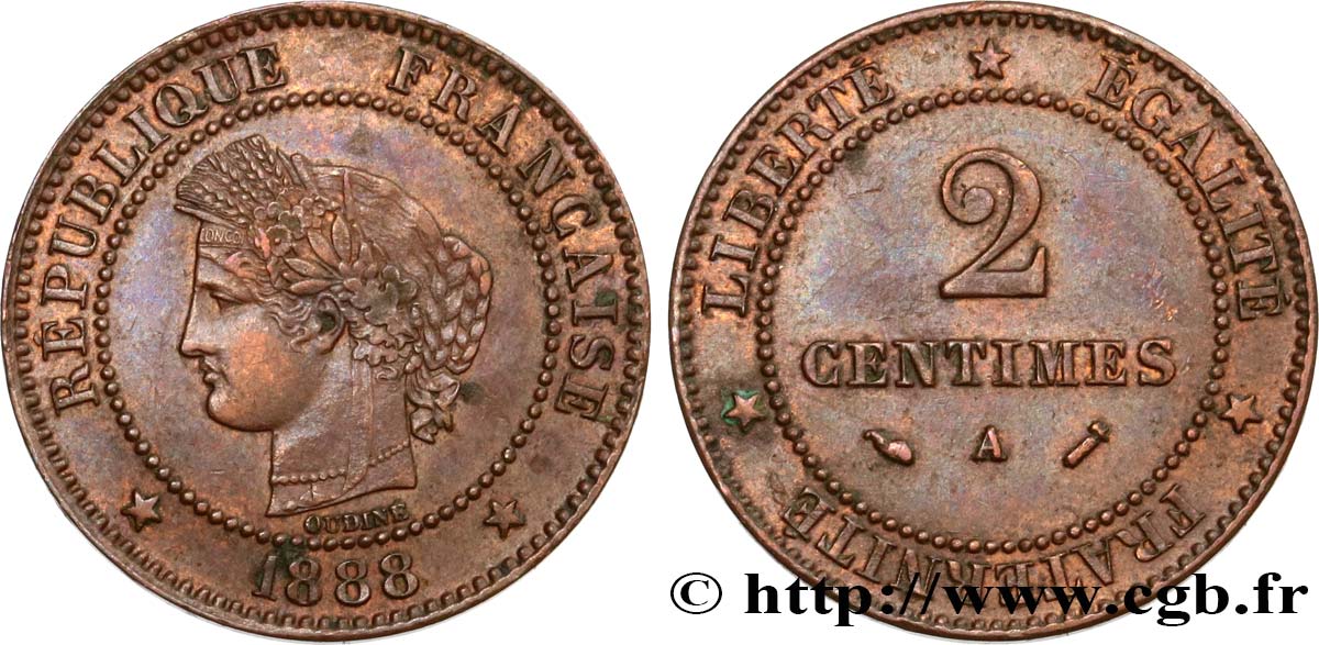 2 centimes Cérès 1888 Paris F.109/14 XF48 