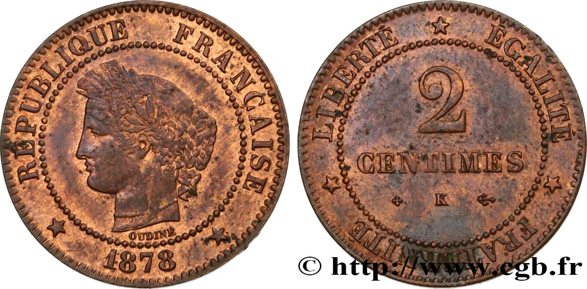 2 centimes Cérès 1878 Bordeaux F.109/4 AU55 