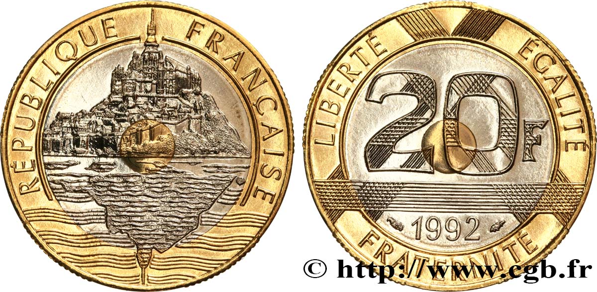 20 francs Mont Saint-Michel, BU (Brillant Universel), frappe médaille 1992 Pessac F.403/6 FDC 