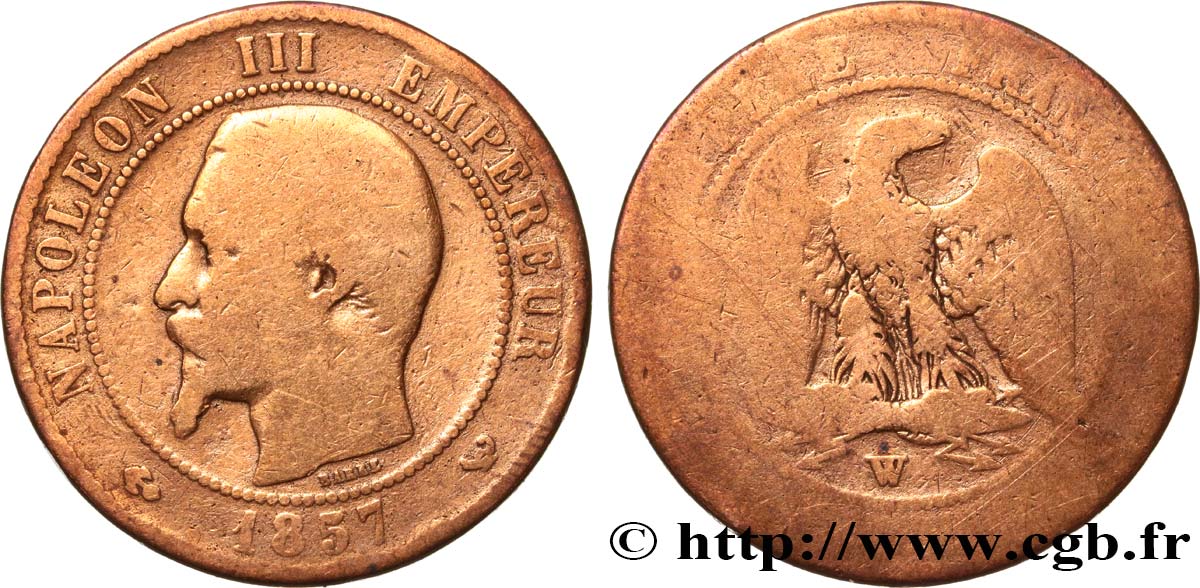 Dix centimes Napoléon III, tête nue 1857 Lille F.133/46 B6 