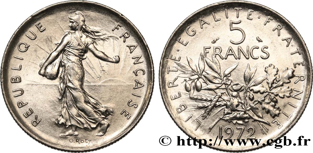 5 francs Semeuse, nickel 1972 Paris F.341/4 SUP60 