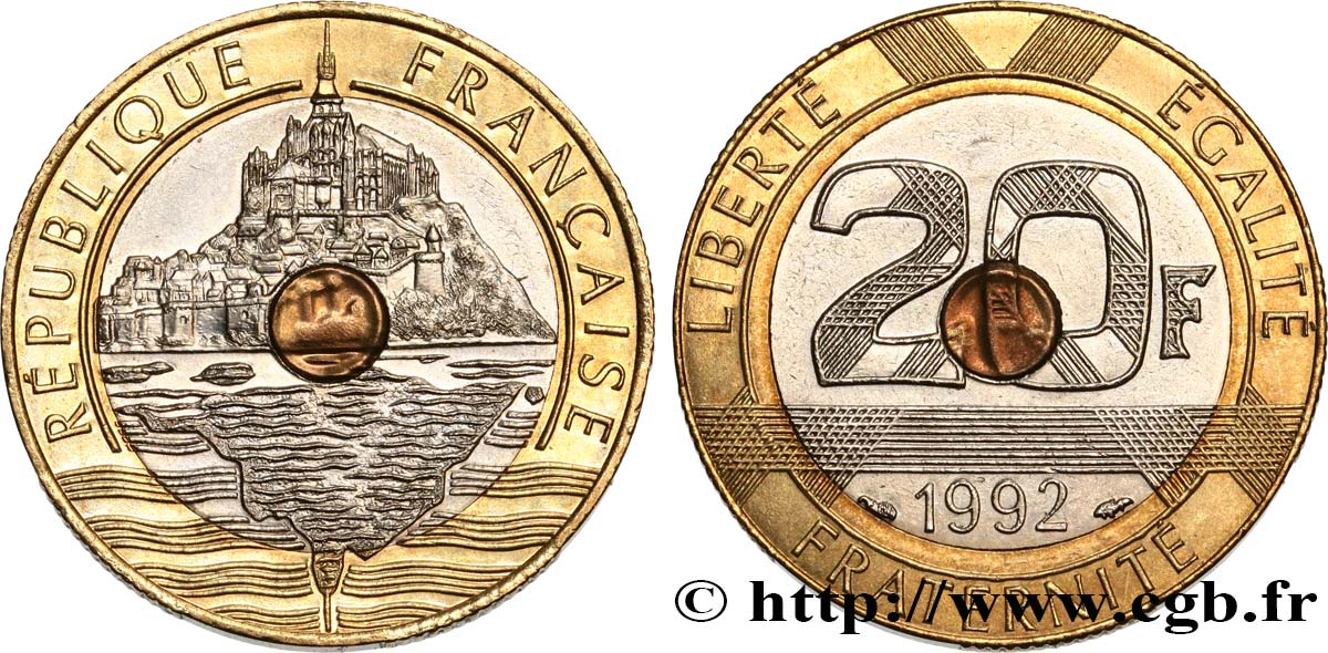 20 francs Mont Saint-Michel, 5 cannelures, \ / ouvert 1992 Pessac F.403/3 SS54 