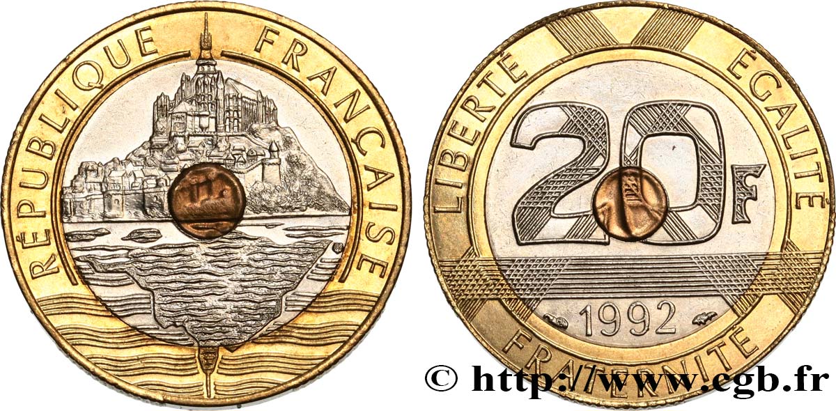 20 francs Mont Saint-Michel, 5 cannelures, \ / ouvert 1992 Pessac F.403/3 EBC58 