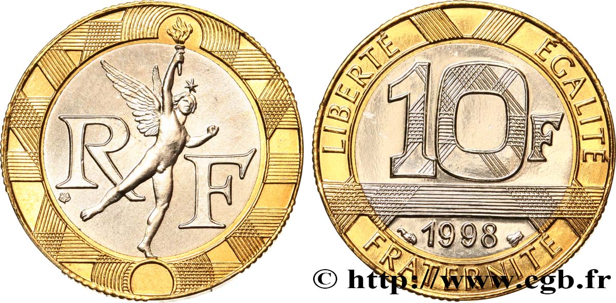 10 francs Génie de la Bastille, BU (Brillant Universel) 1998 Pessac F.375/15 FDC 