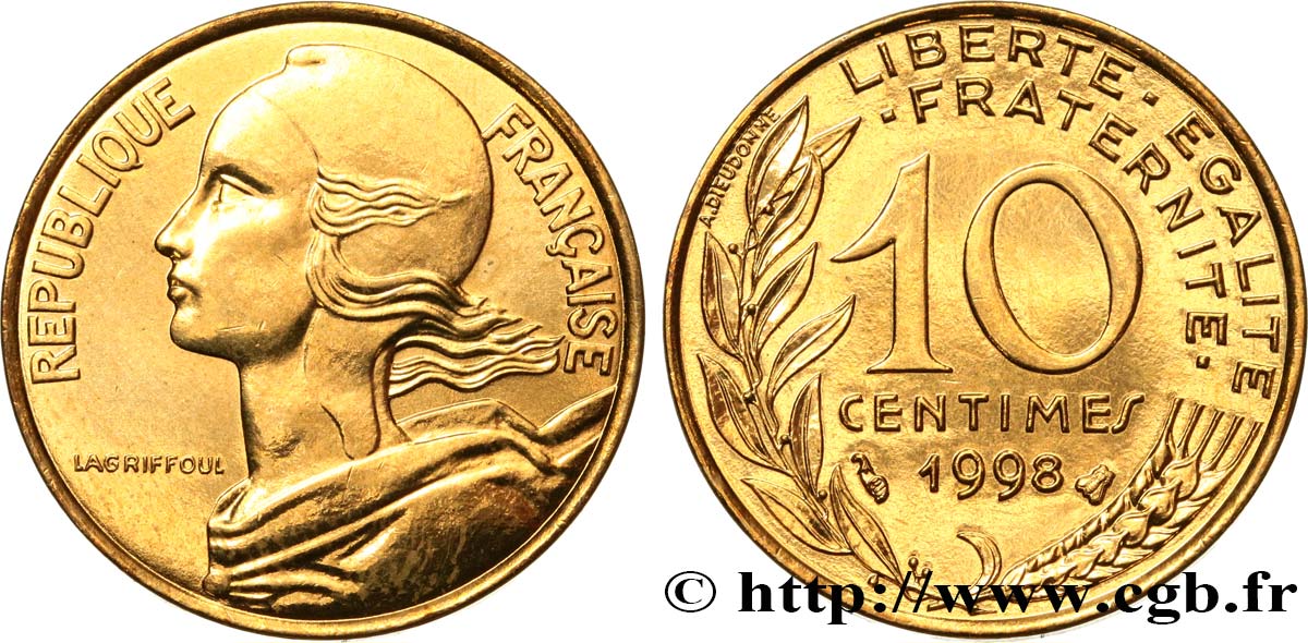 10 centimes Marianne, BU (Brillant Universel) 1998 Pessac F.144/42 MS 