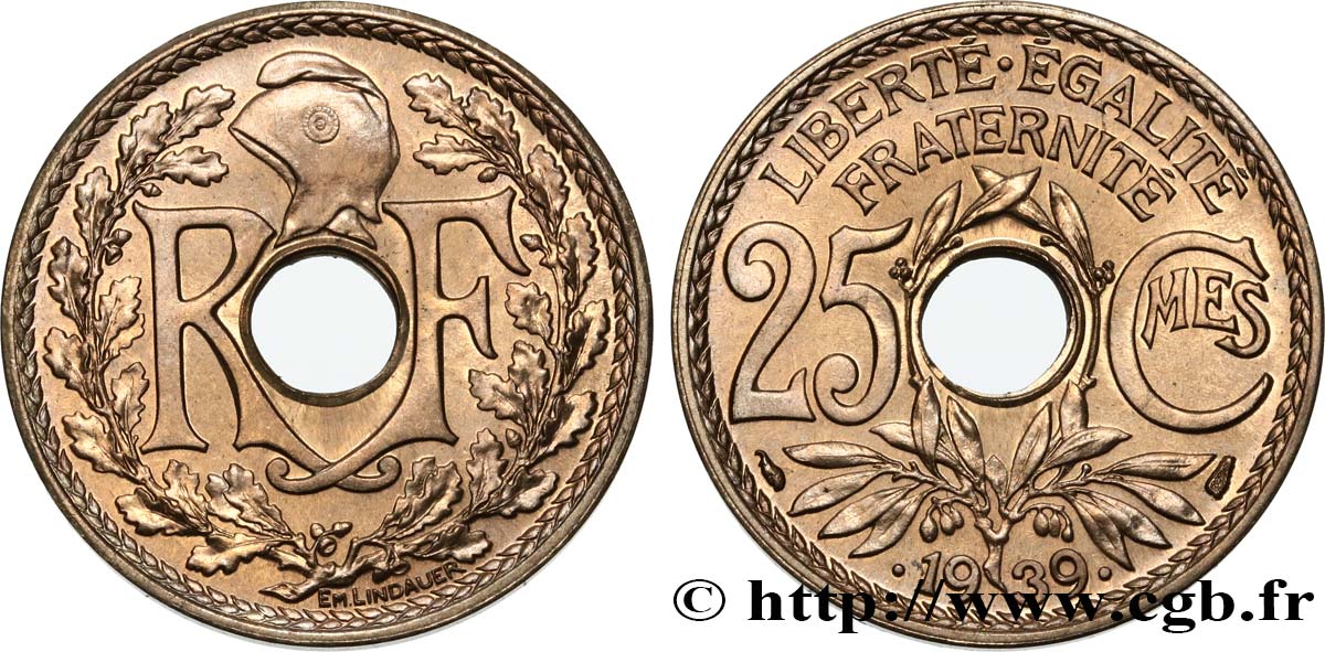 25 centimes Lindauer, Maillechort 1939  F.172/3 MS65 