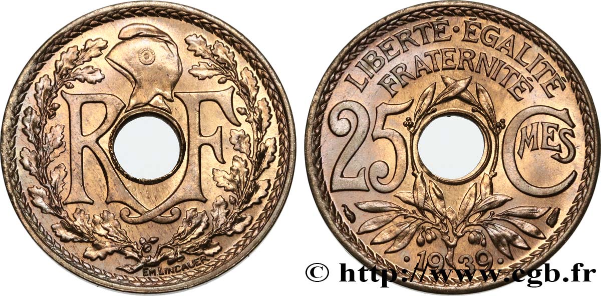 25 centimes Lindauer, Maillechort 1939  F.172/3 SC63 