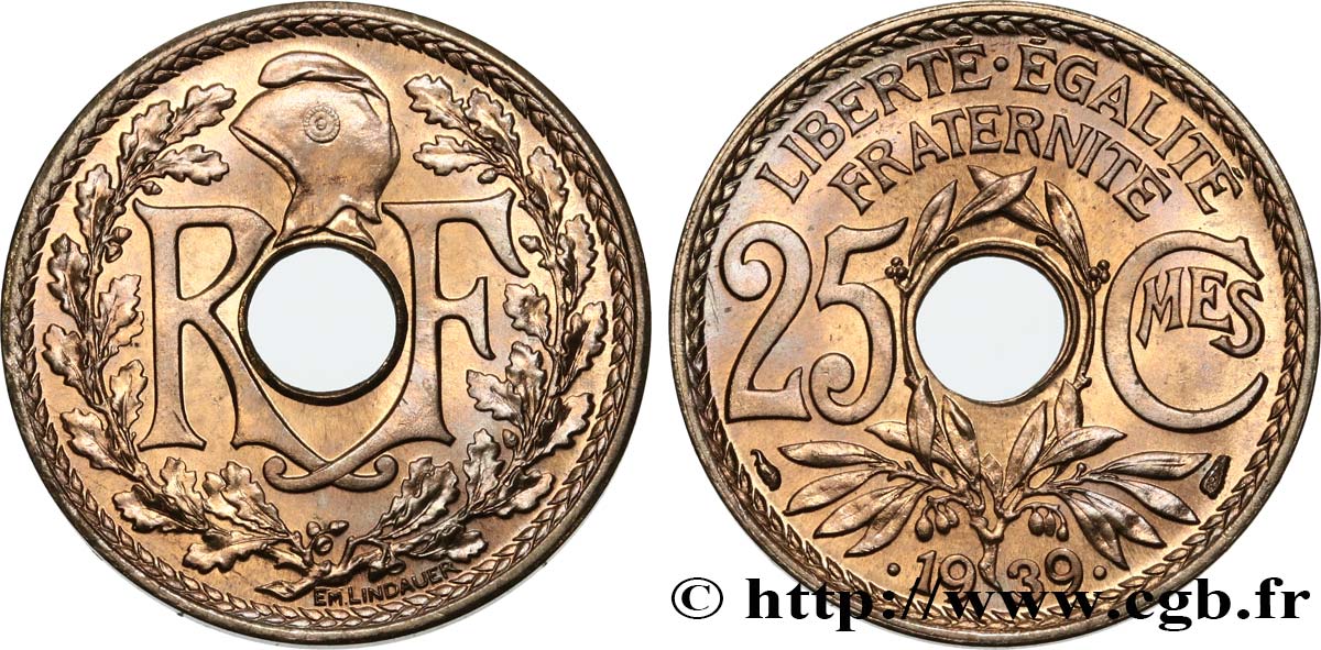 25 centimes Lindauer, Maillechort 1939  F.172/3 FDC65 