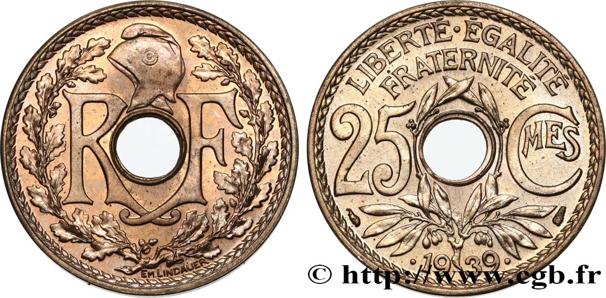 25 centimes Lindauer, Maillechort 1939  F.172/3 MS63 