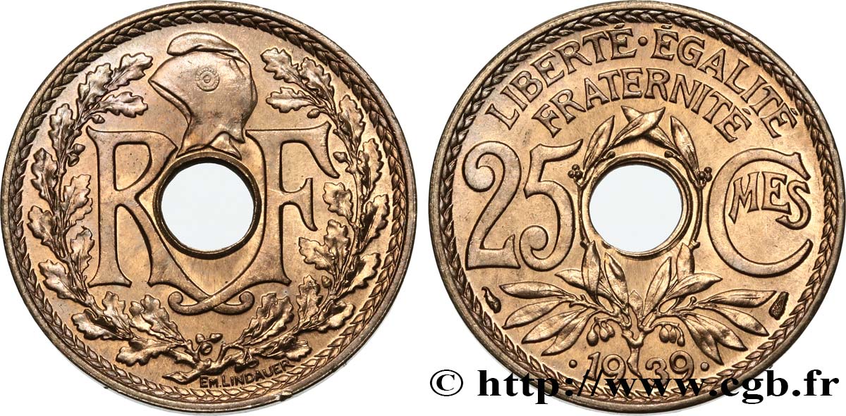 25 centimes Lindauer, Maillechort 1939  F.172/3 MS63 