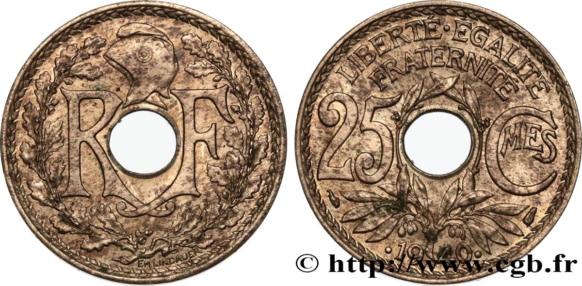 25 centimes Lindauer, maillechort 1940  F.172/4 AU 