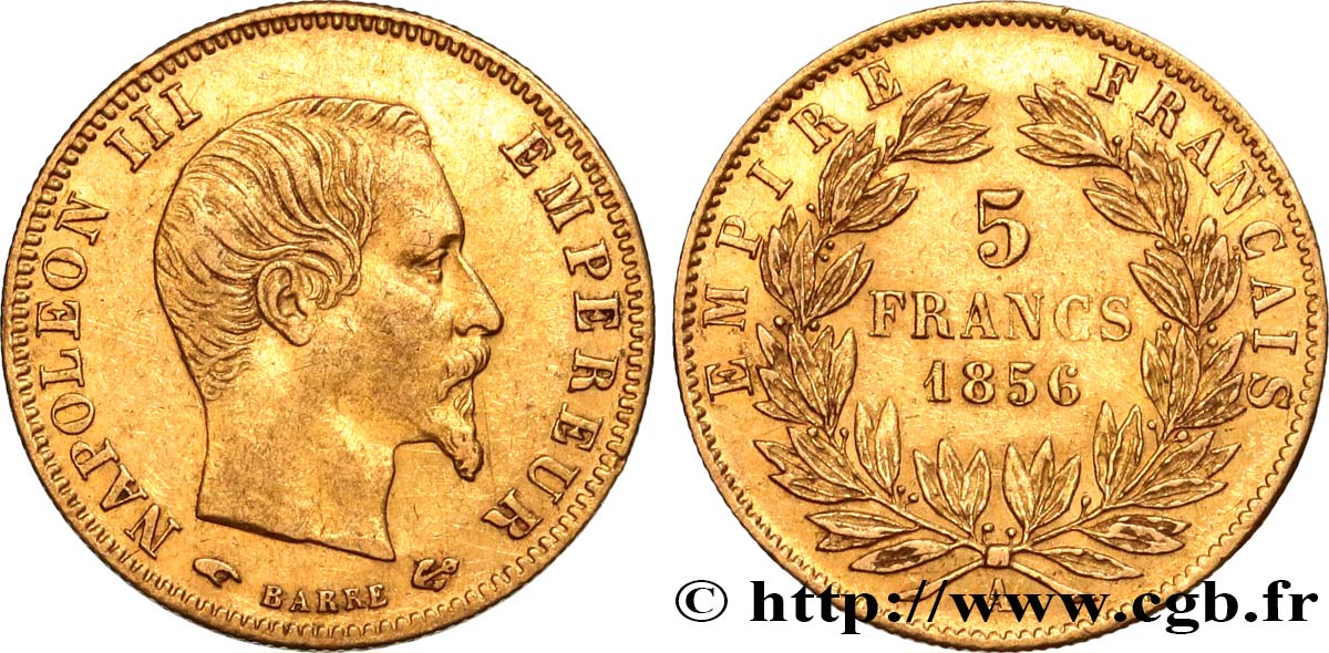 5 francs or Napoléon III, tête nue, grand module 1856 Paris F.501/2 TTB50 