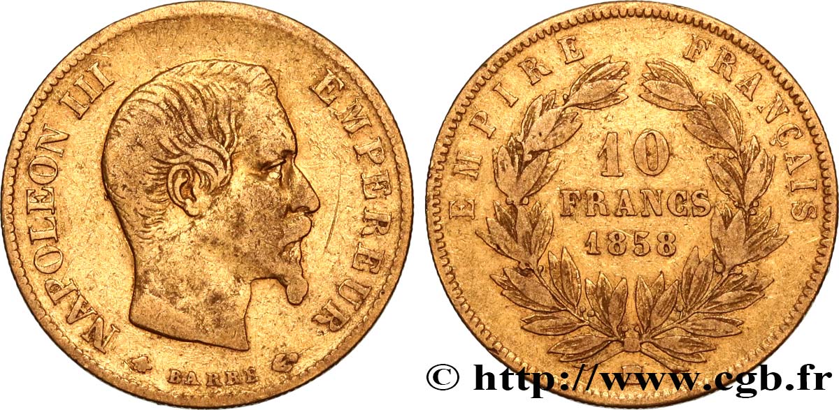 10 francs or Napoléon III, tête nue, grand module 1858 Strasbourg F.506/6 S25 