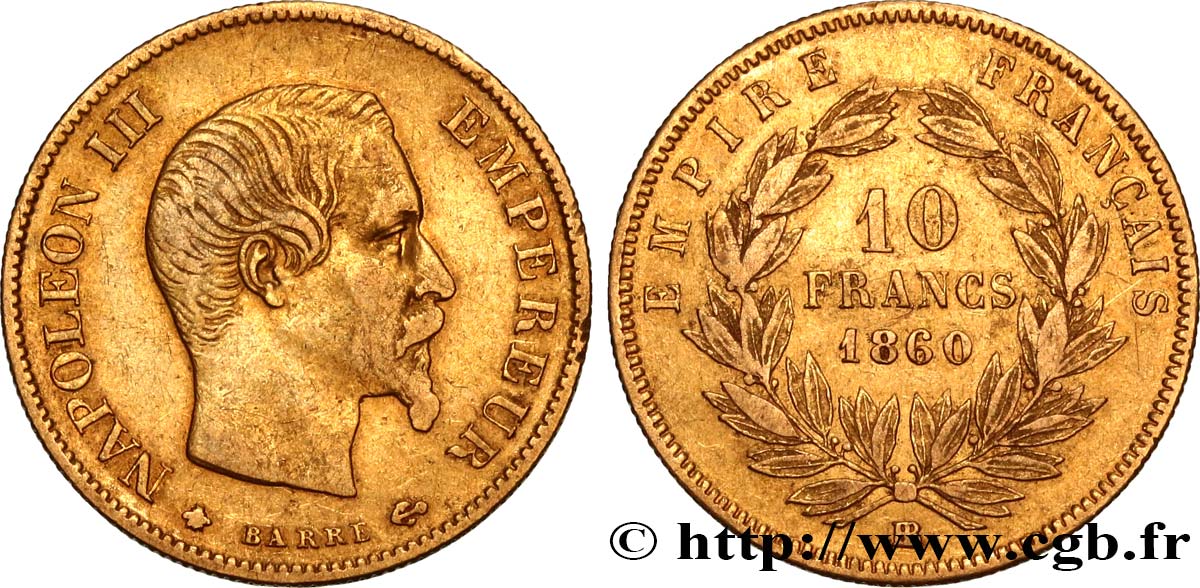 10 francs or Napoléon III, tête nue 1860 Strasbourg F.506/11 MBC40 