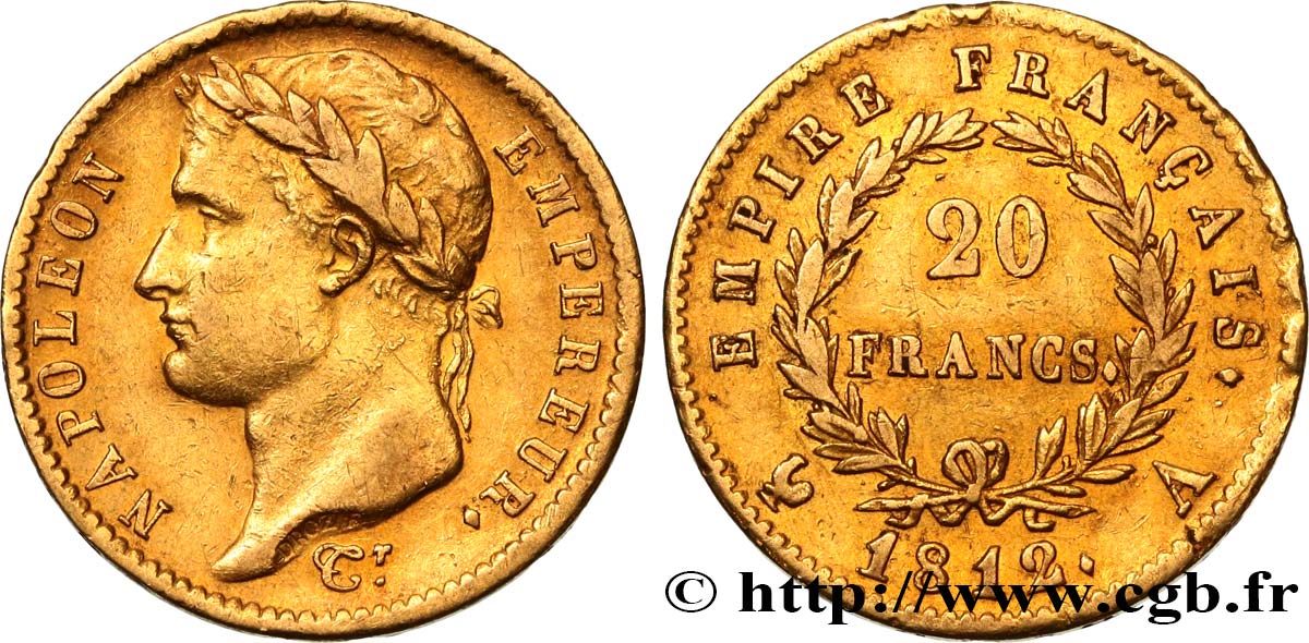 20 francs or Napoléon tête laurée, Empire français 1812 Paris F.516/22 BB48 
