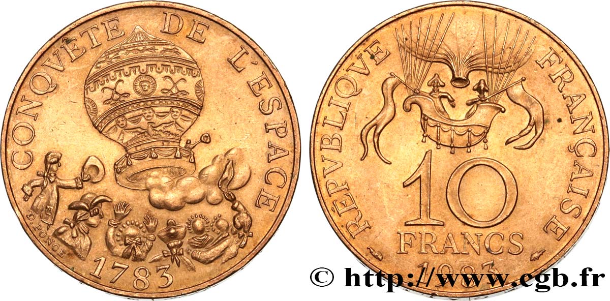 10 francs Conquête de l’Espace 1983  F.367/2 AU52 