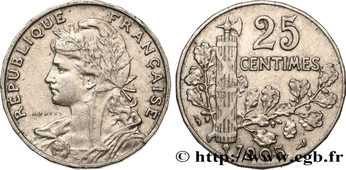 25 centimes Patey, 2e type 1905  F.169/3 BB45 
