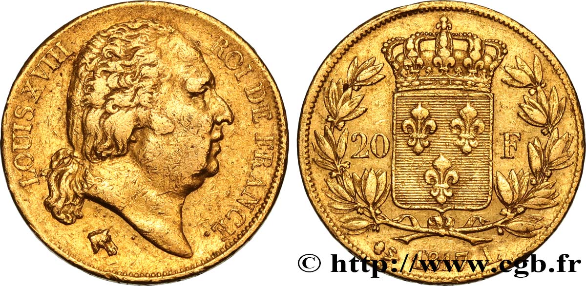 20 francs or Louis XVIII, tête nue 1817 Bayonne F.519/7 SS 