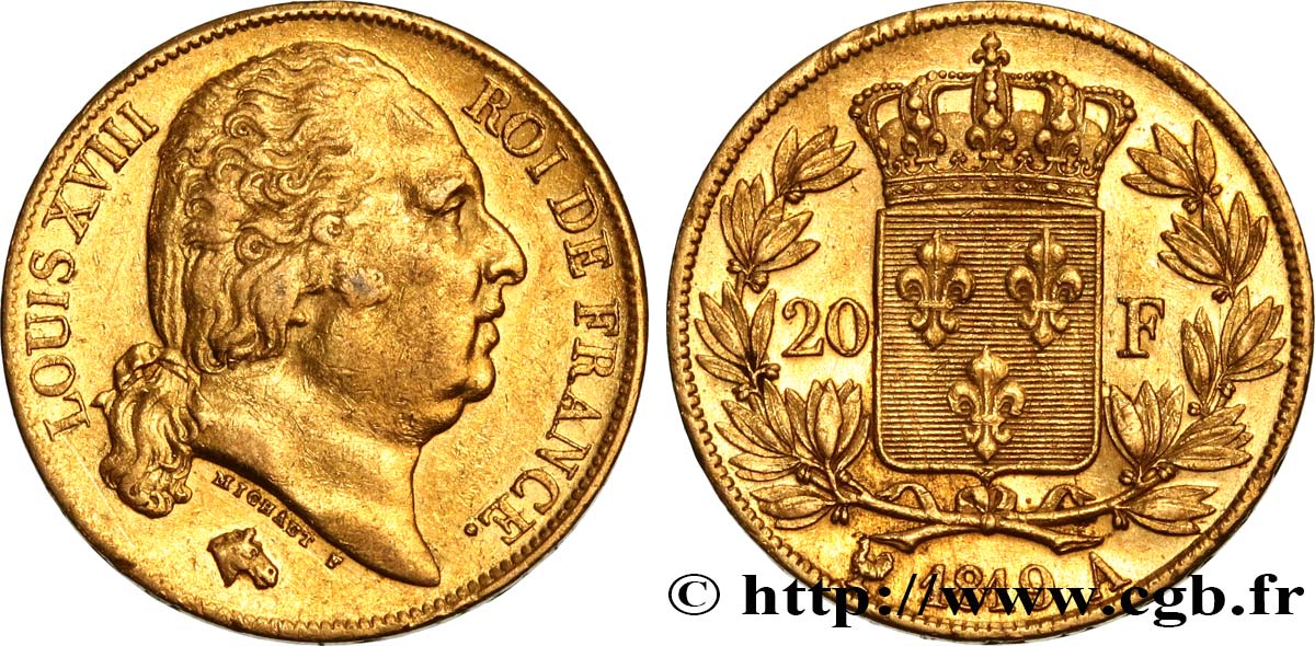 20 francs or Louis XVIII, tête nue 1819 Paris F.519/15 BB50 