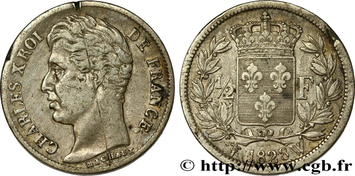 1/2 franc Charles X 1828 Lille F.180/36 BC+ 