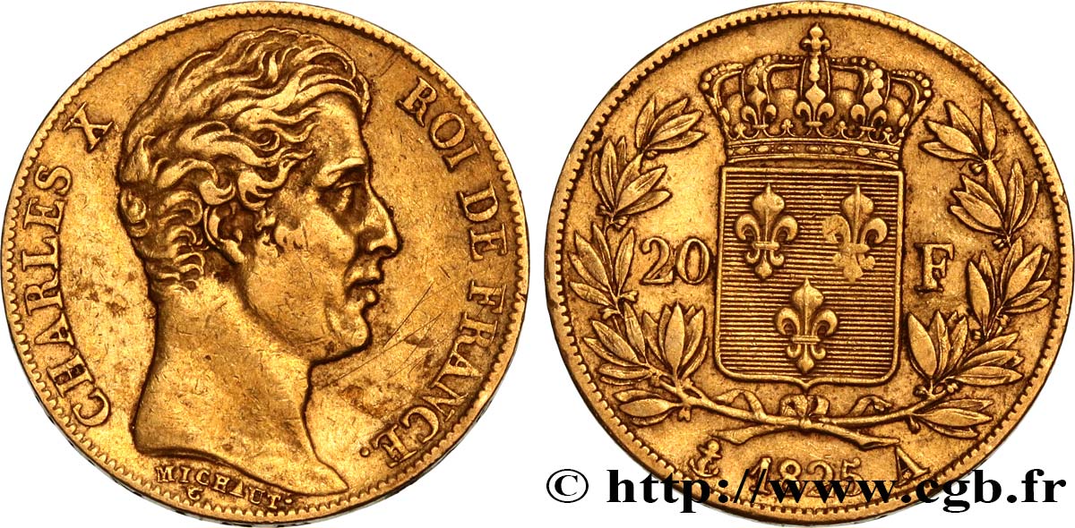 20 francs or Charles X 1825 Paris F.520/1 SS45 