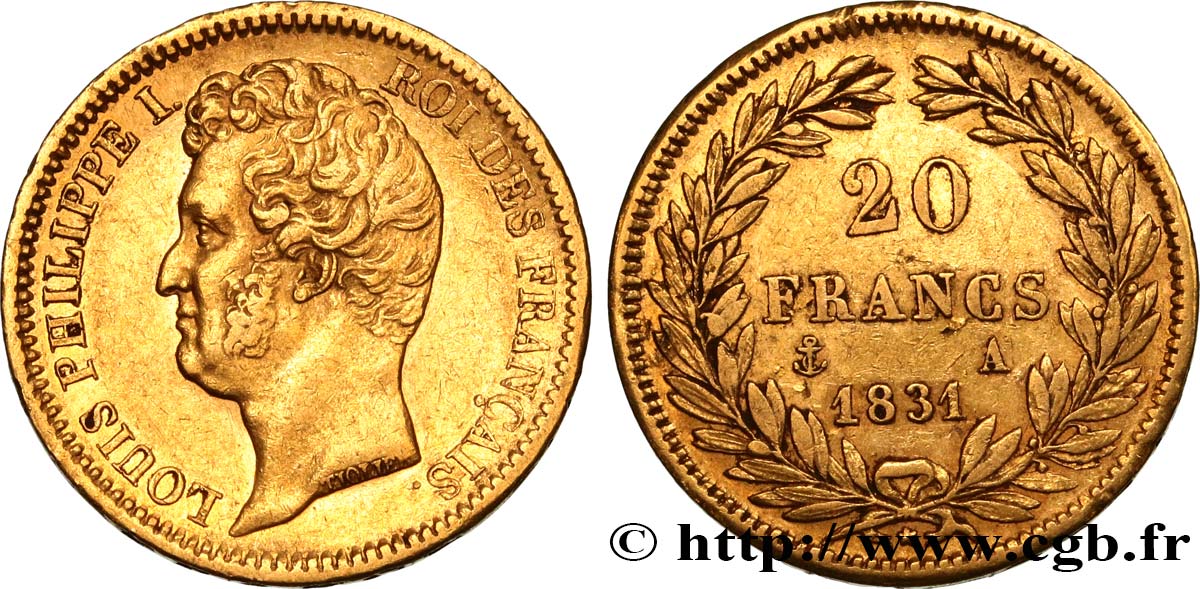 20 francs or Louis-Philippe, Tiolier, tranche inscrite en creux 1831 Paris F.524/2 XF48 