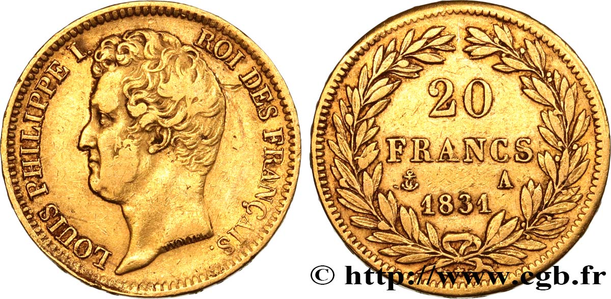20 francs or Louis-Philippe, Tiolier, tranche inscrite en relief 1831 Paris F.525/2 VF35 
