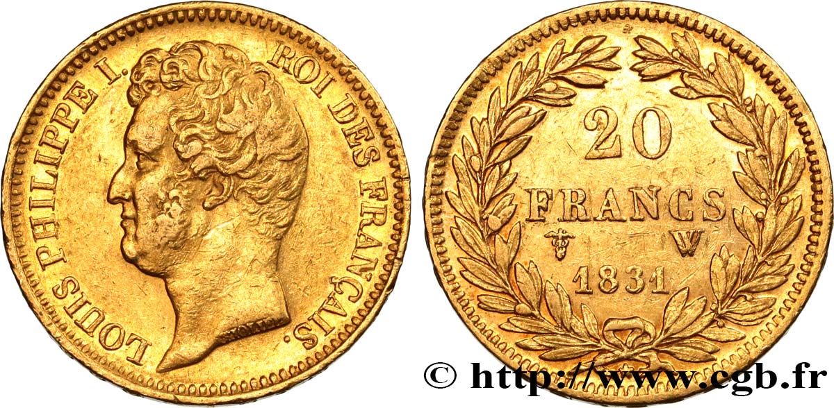 20 francs or Louis-Philippe, Tiolier, tranche inscrite en relief 1831 Lille F.525/5 MBC45 