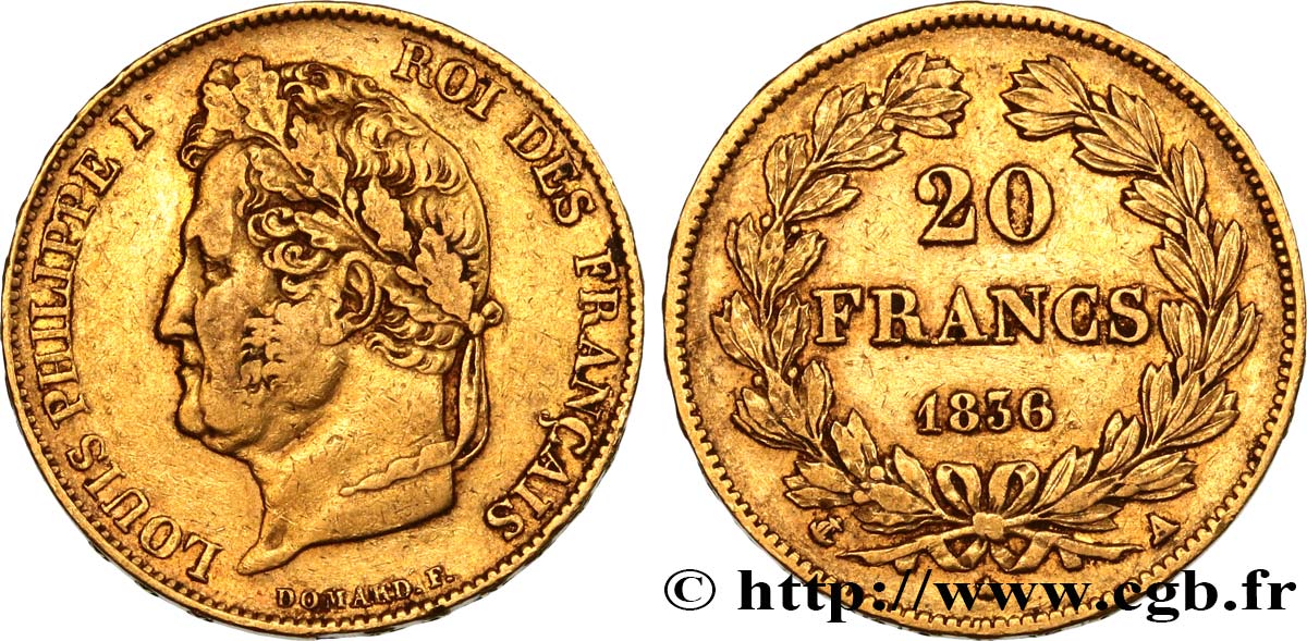 20 francs or Louis-Philippe, Domard 1836 Paris F.527/14 BB40 