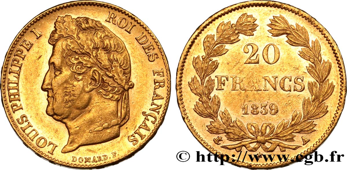 20 francs or Louis-Philippe, Domard 1839 Paris F.527/20 BB52 
