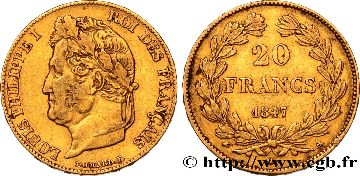 20 francs or Louis-Philippe, Domard 1847 Paris F.527/37 XF42 