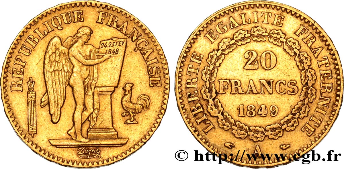 20 francs or Génie, IIe République 1849 Paris F.528/2 XF40 