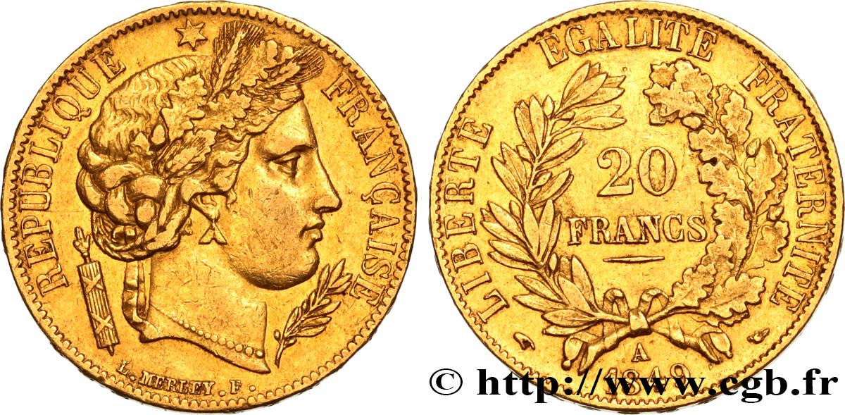 20 francs or Cérès 1849 Paris F.529/1 SS48 