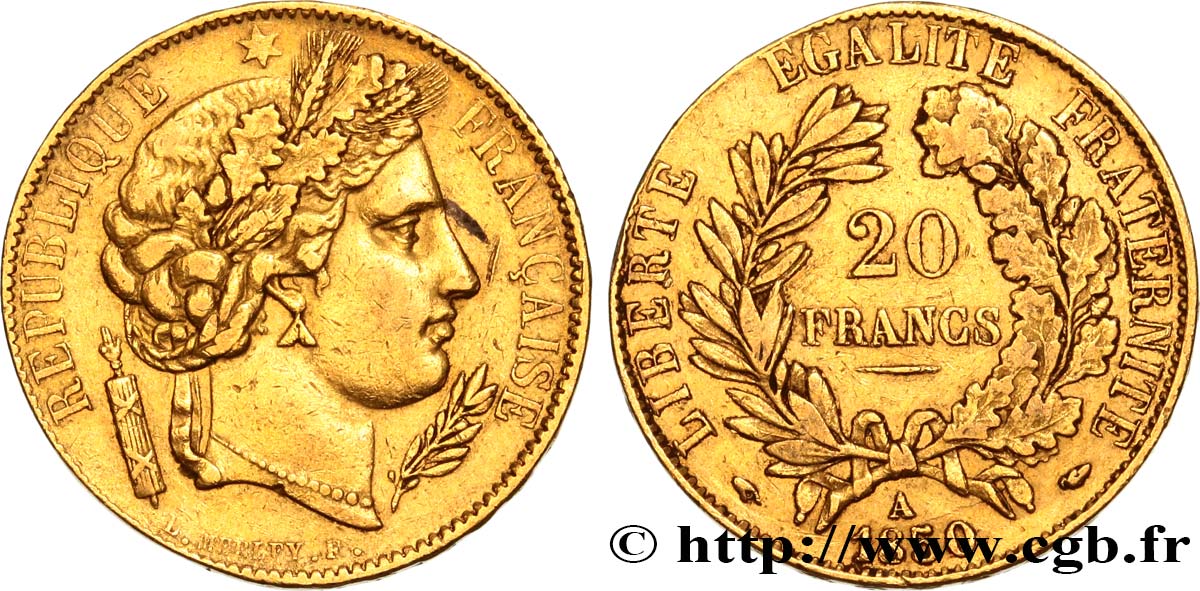 20 francs or Cérès 1850 Paris F.529/3 TB 