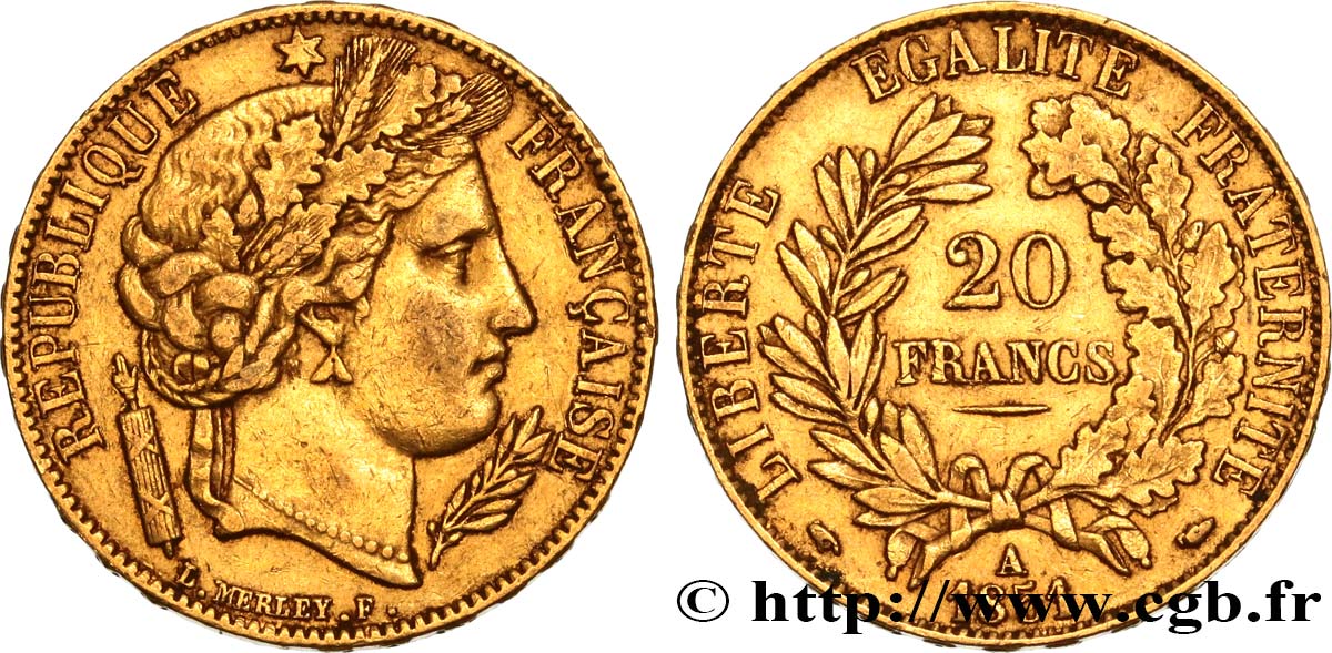 20 francs or Cérès 1851 Paris F.529/4 XF45 
