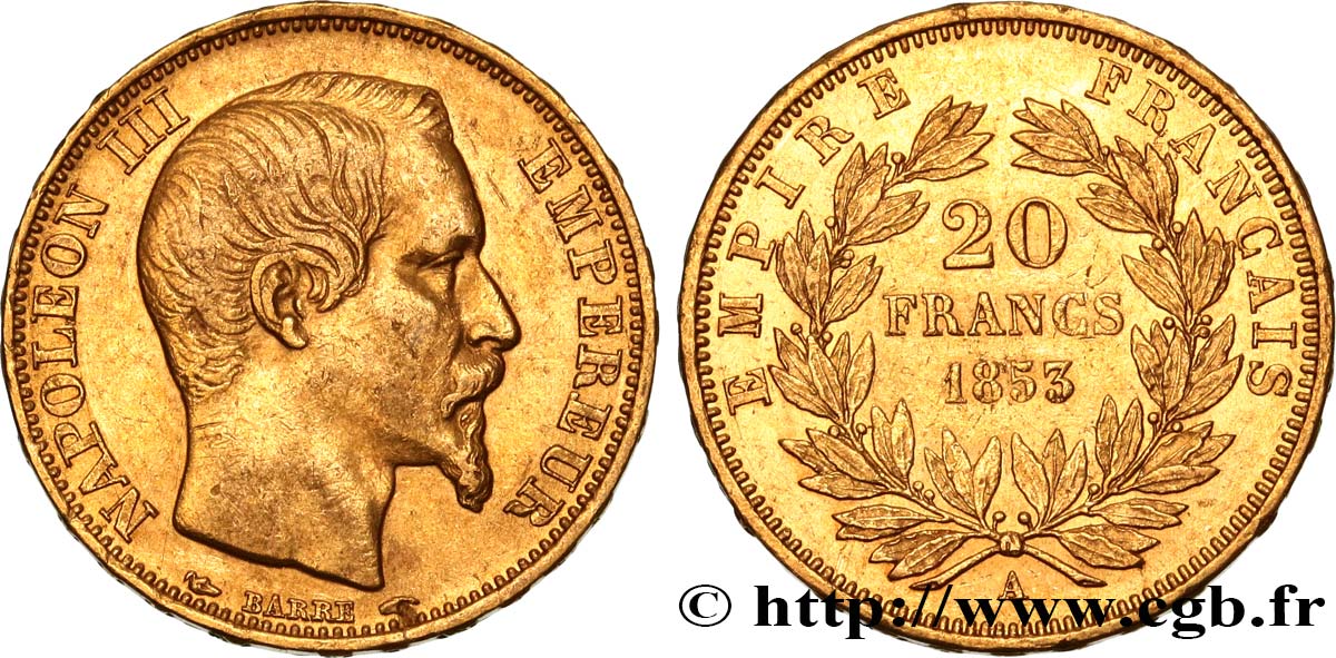 20 francs or Napoléon III, tête nue 1853 Paris F.531/1 BB48 