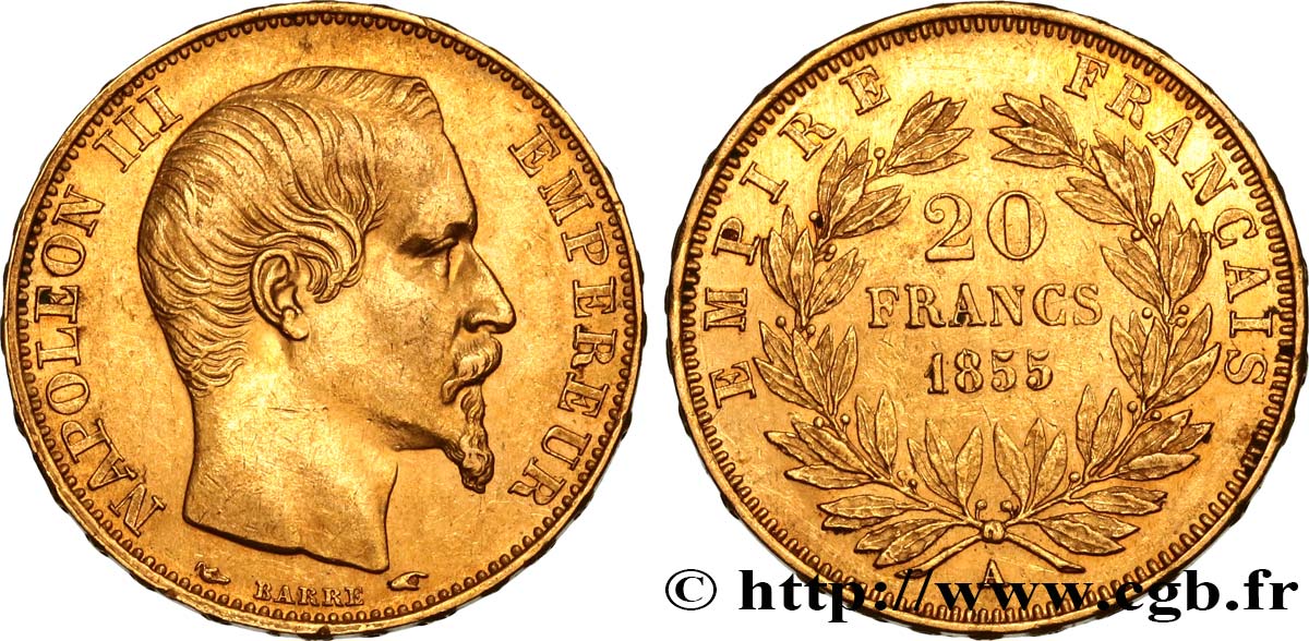 20 francs or Napoléon III, tête nue 1855 Paris F.531/3 BB50 