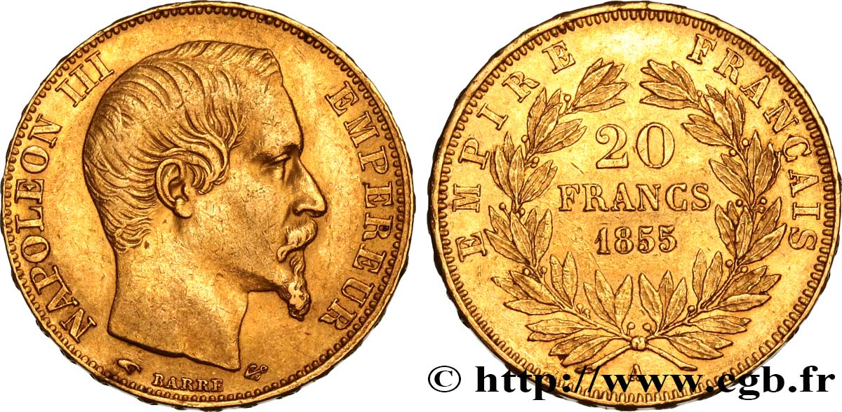 20 francs or Napoléon III, tête nue 1855 Paris F.531/4 TTB48 