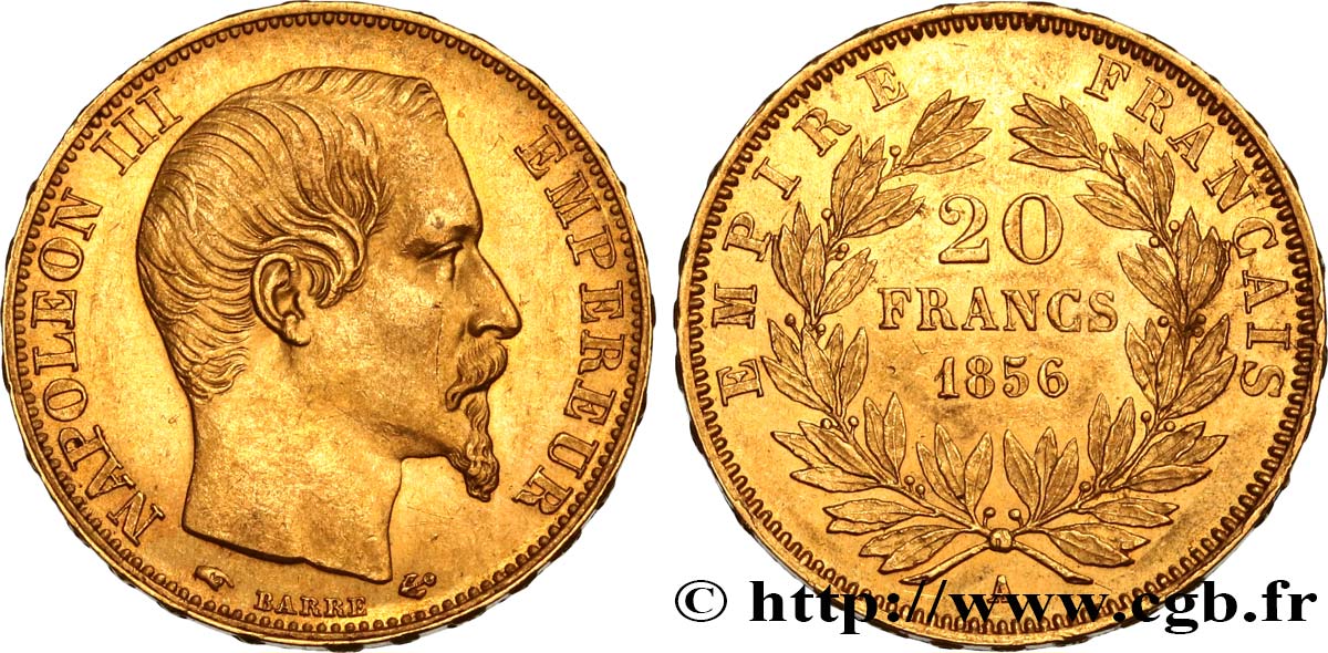 20 francs or Napoléon III, tête nue 1856 Paris F.531/9 SPL55 