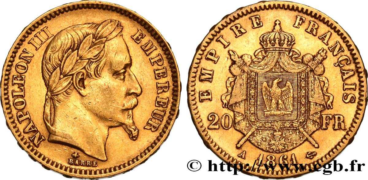 20 francs or Napoléon III, tête laurée 1861 Paris F.532/1 TTB42 
