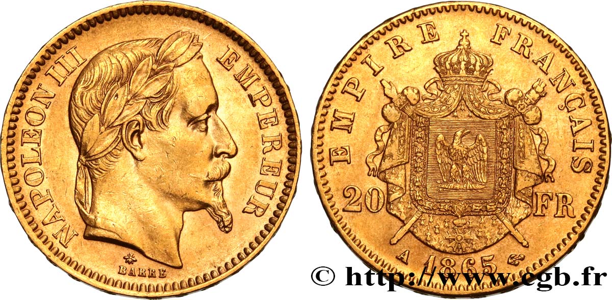 20 francs or Napoléon III, tête laurée 1865 Paris F.532/11 TTB48 