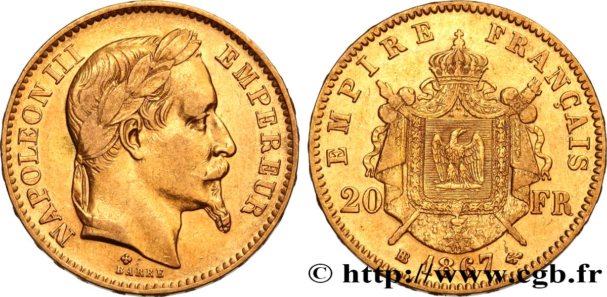 20 francs or Napoléon III, tête laurée 1867 Strasbourg F.532/16 TTB40 