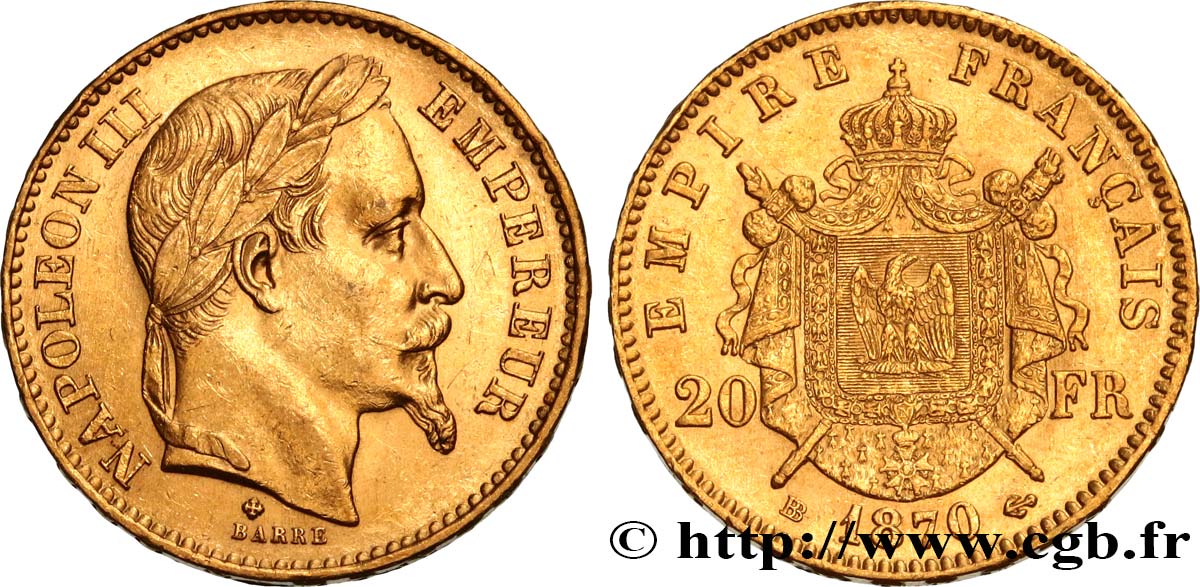 20 francs or Napoléon III, tête laurée 1870 Strasbourg F.532/24 VZ60 