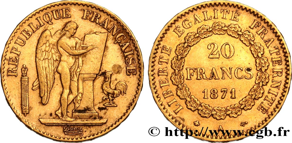20 francs or Génie, IIIe République 1871 Paris F.533/1 BB45 