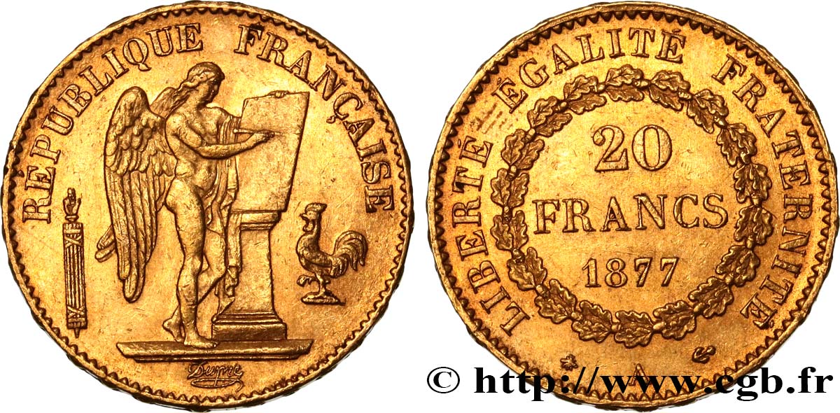 20 francs or Génie, Troisième République 1877 Paris F.533/5 TTB50 